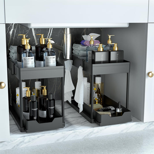 DEKAVA Under Sink Organizer 2 Pack, Bathroom Cabinet Organizer, 2 Tier
