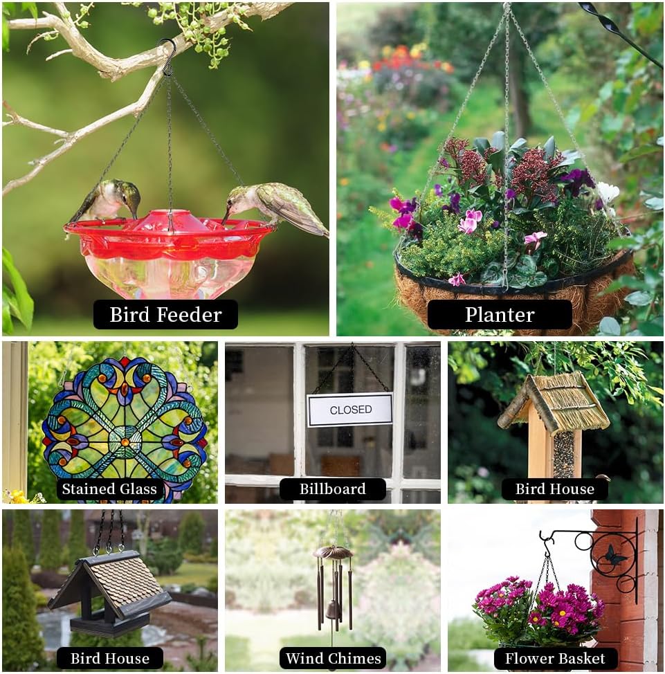 Hanging Basket Chains, 4 Pack Hanging Chain with Hook, 16 Inch Black Chain for Hang Plants, Adjustable Small Plant Chain for Baskets Bird Feeders Outdoor Indoor Decor Lanterns Wind Chimes