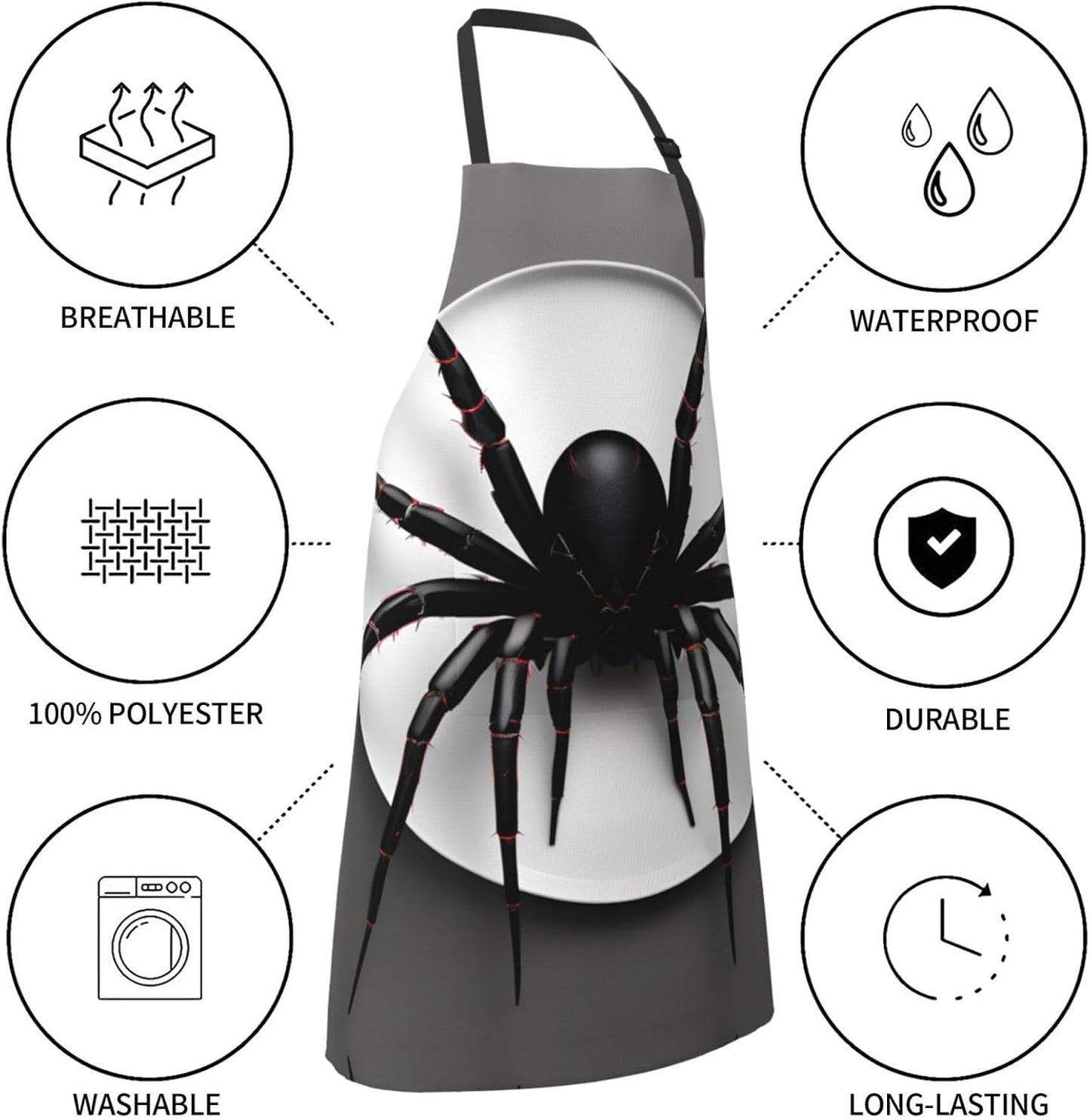 Black Spider print Waterproof chef's apron with pocket apron for kitch