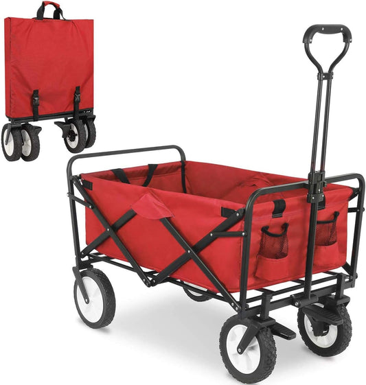 Collapsible Folding Outdoor Utility Wagon, Heavy Duty Garden Cart with
