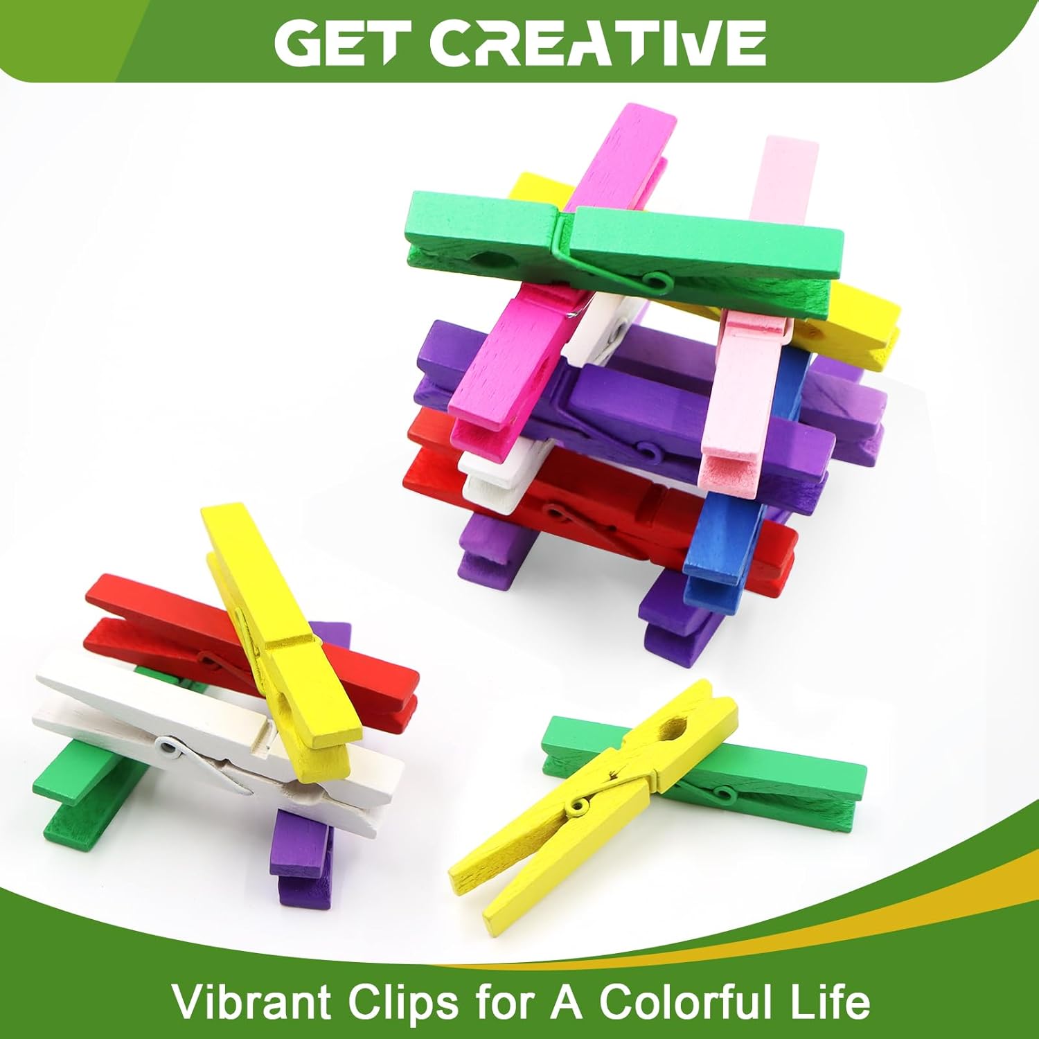 100 Pcs Colored Clothes Pins Wooden, Colored Clothespins for Crafts 2.