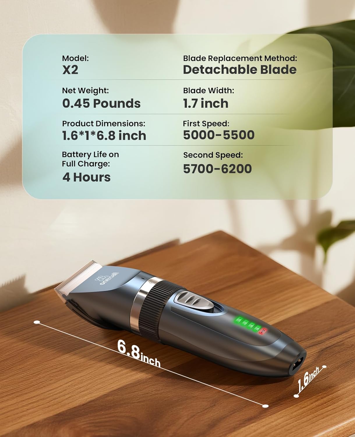 oneisall Quiet Cat Clippers for Matted & Long Hair, 2-Speed Cordless P