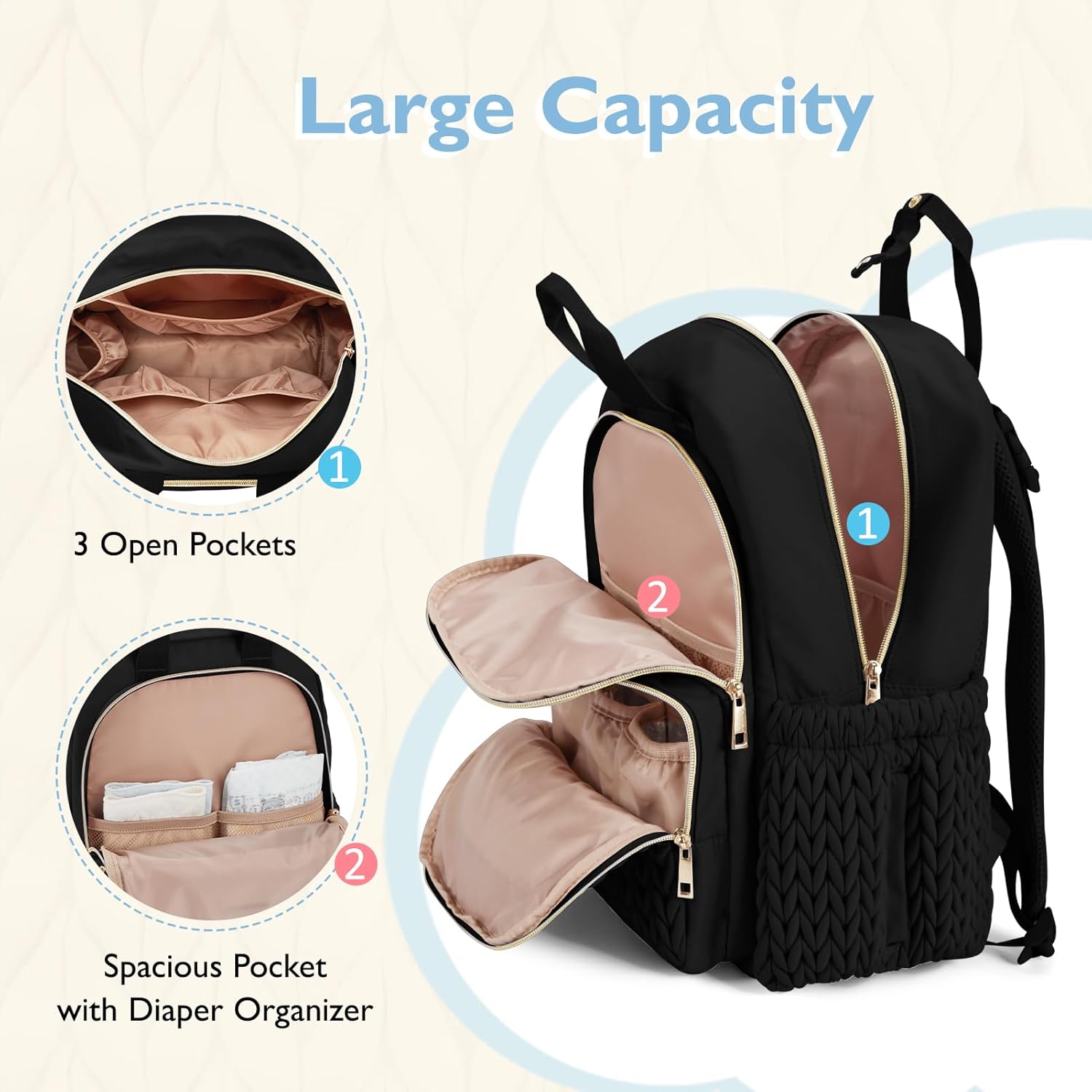 mommore Diaper Bag Backpack, Stylish Travel Baby Bag with Insulated Po