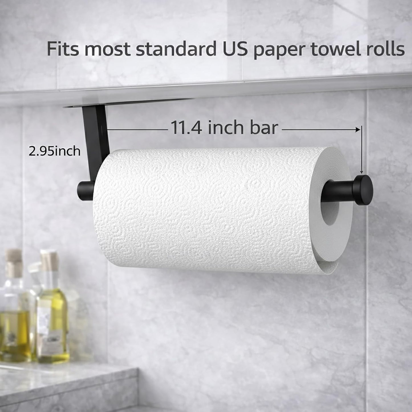 Paper Towel Holder, Self Adhesive or Screw Mounting, Black Wall Mount SUS304 Stainless Steel Paper Towel Holder Under Cabinet for Kitchen, Counter, Cabinet, Bathroom