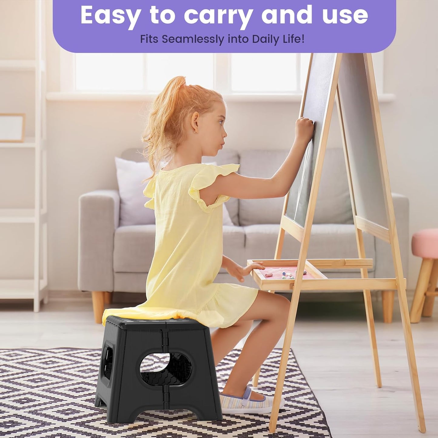 HBTower Folding Step Stool 9 Inch - Holds 600 lb, Non-Slip Surface & C