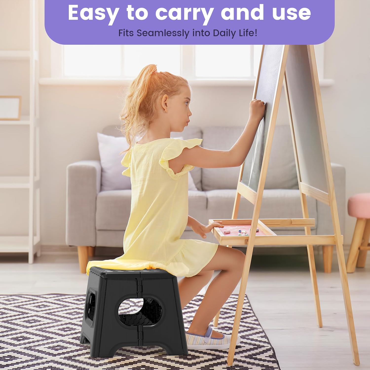 HBTower Folding Step Stool 9 Inch - Holds 600 lb, Non-Slip Surface & C