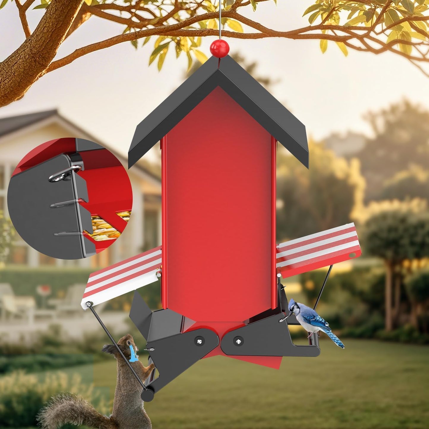 Squirrel Proof Bird Feeders,ScinDa Bird Feeders for Outdoors Hanging w