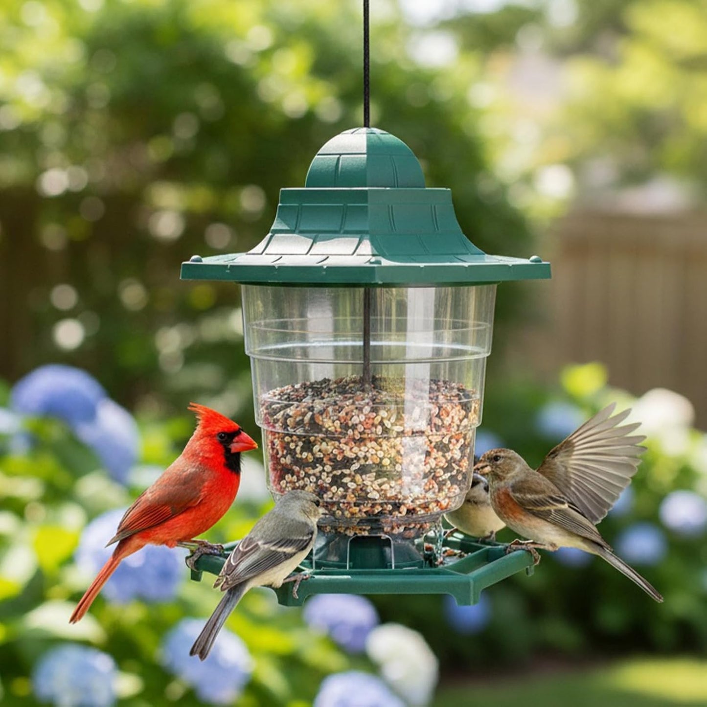 Hanging Bird Feeder, 5.91x5.12x3.54 Inches Transparent Seed Station, Durable Outdoor Feeding Station for Finches, Nature Lovers, Balcony