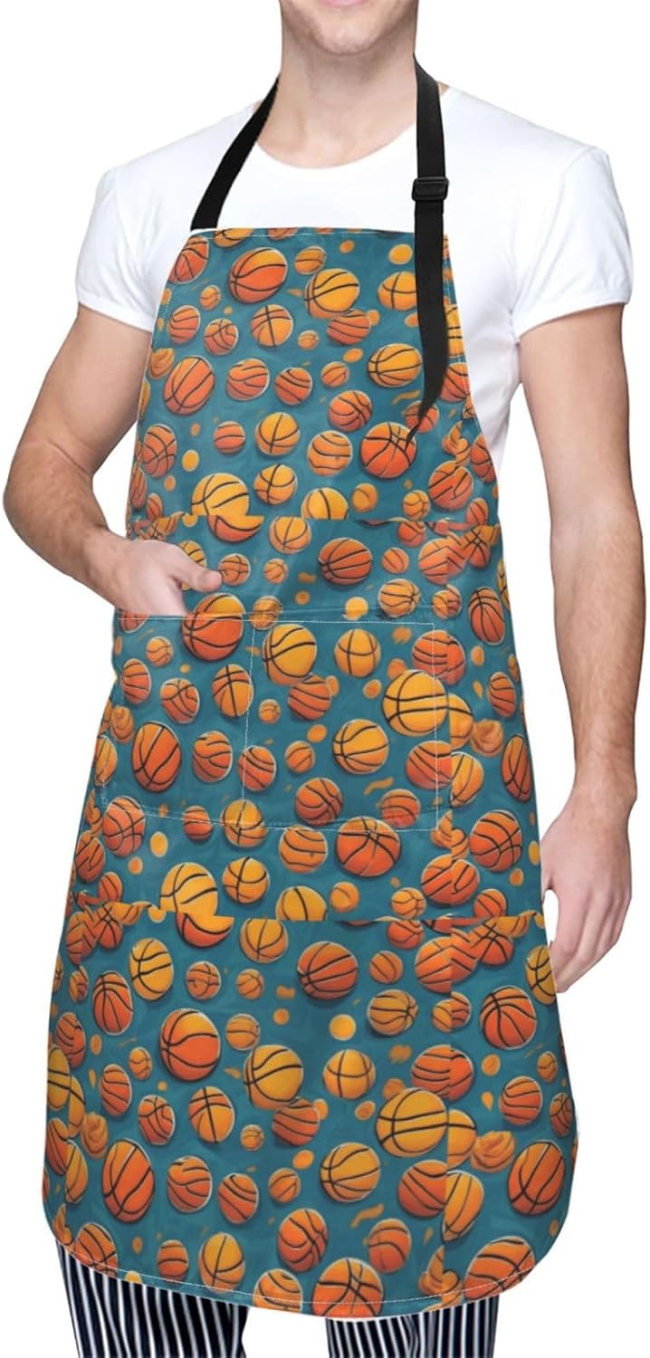 YANYU basketball Print 28x33 In Kitchen Apron Stylish Chef Apron with Pockets for Cooking Baking Painting