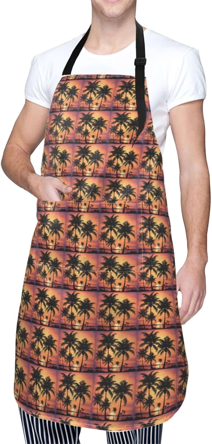 YANYU Palm Tree Print 28x33 In Kitchen Apron Stylish Chef Apron with P