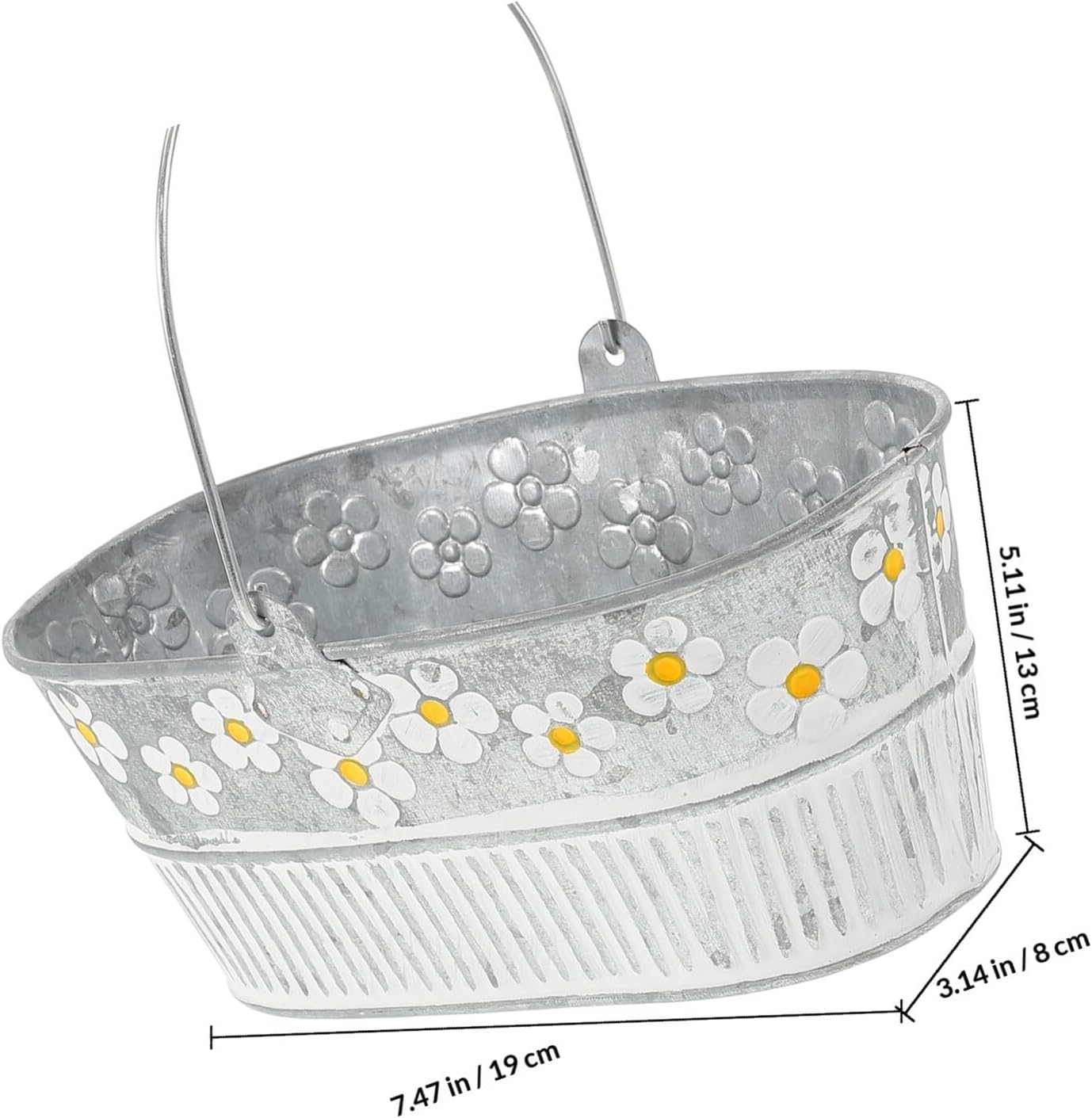 Milisten 2pcs Retro Embossed Daisy Iron Flower Buckets Oval Vintage Pl