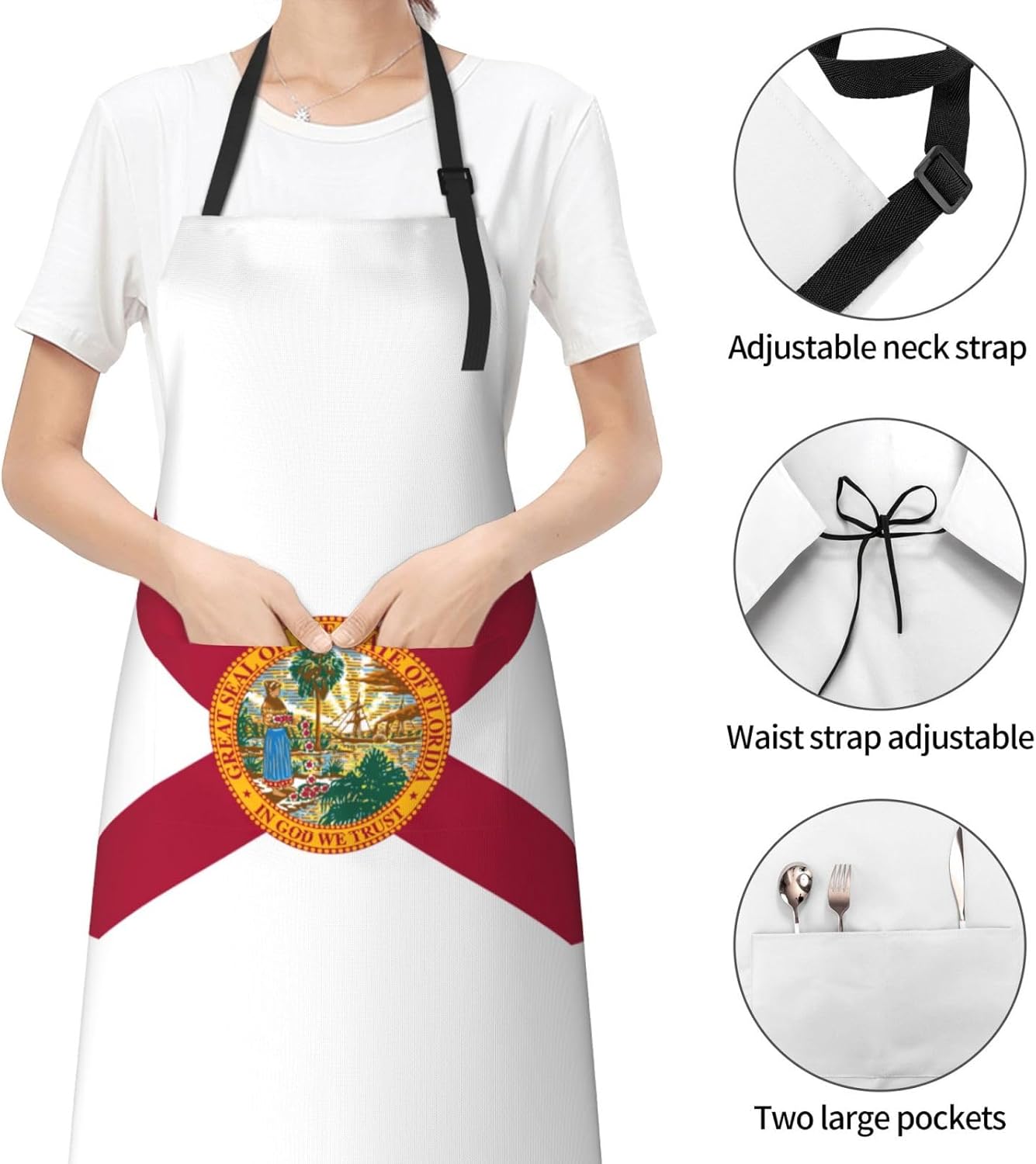 Flag of Florida print Waterproof apron with pocket adjustable cooking apron for adult kitchen bibs to bake