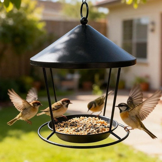 Hangable Metal Bird Feeder - Weatherproof Hummingbird Food Station, Outdoor Tray with Rust-Resistant Design, Garden Hanging with Easy Fill, Wildlife Accessory, Feeding Station for Backyard Porch