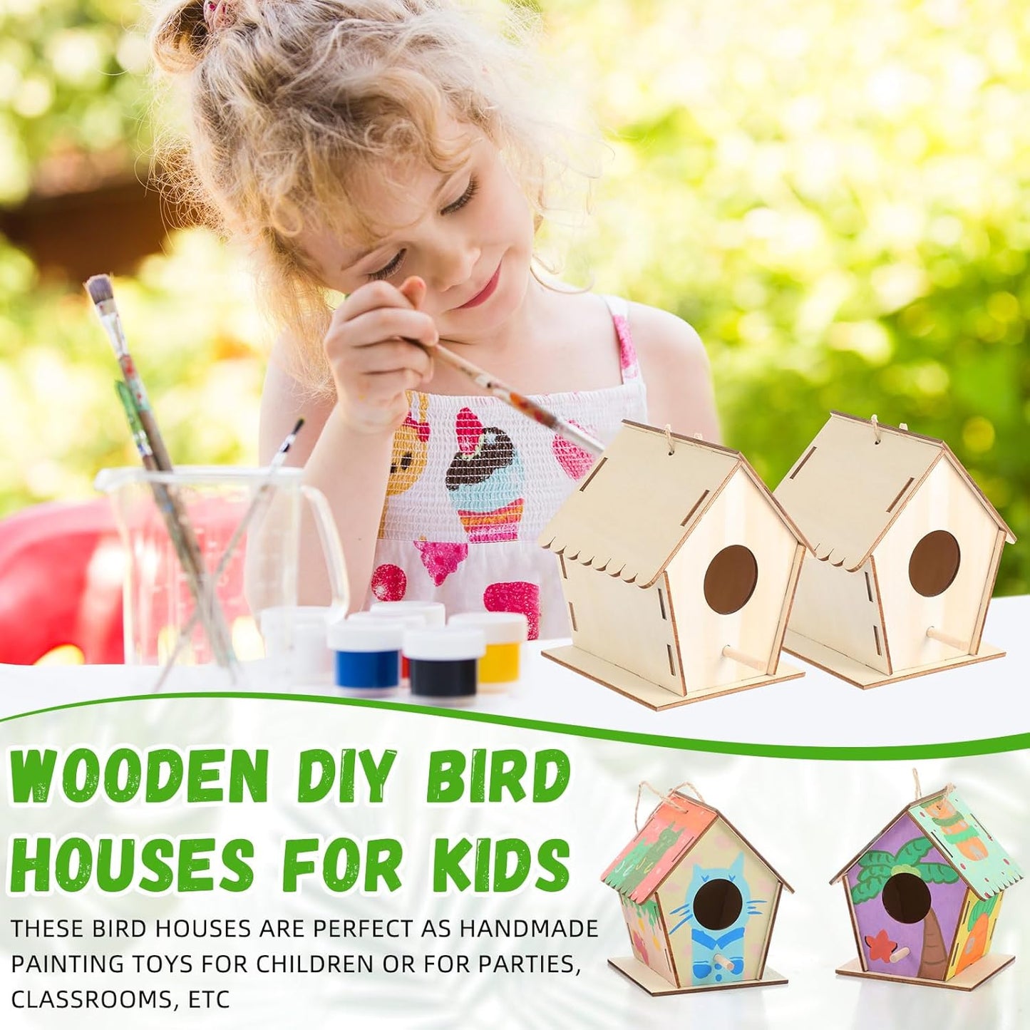 24 Pack 4. 3" Wooden Bird Houses Bulk for Kids with Front Perch Peg, DIY Kid Art Craft Outdoor Birdhouse Kit Unfinished Hanging Birdhouse Class Activity for Girls Boys to Build and Paint