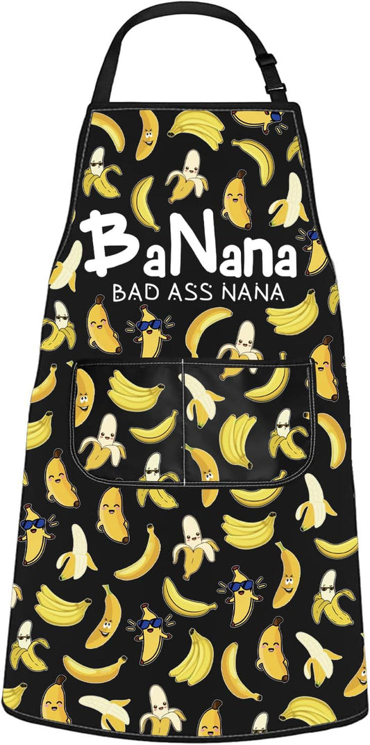 WCGXKO Banana Bad Ass Nana Kitchen Apron Nana Banana Gift Best Nana Ever Gift Women Grandma Birthday Gift Mother’s Day Gift