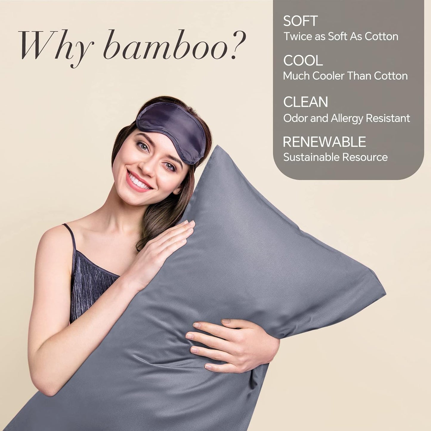 BEDELITE Body Pillow Cover, Rayon Made from Bamboo, Cooling Body Pillow Pillowcase for Hot Sleepers and Night Sweats, Breathable & Silky Soft Full Long Pillow Case Cover (Grey, 20x54 Inches)
