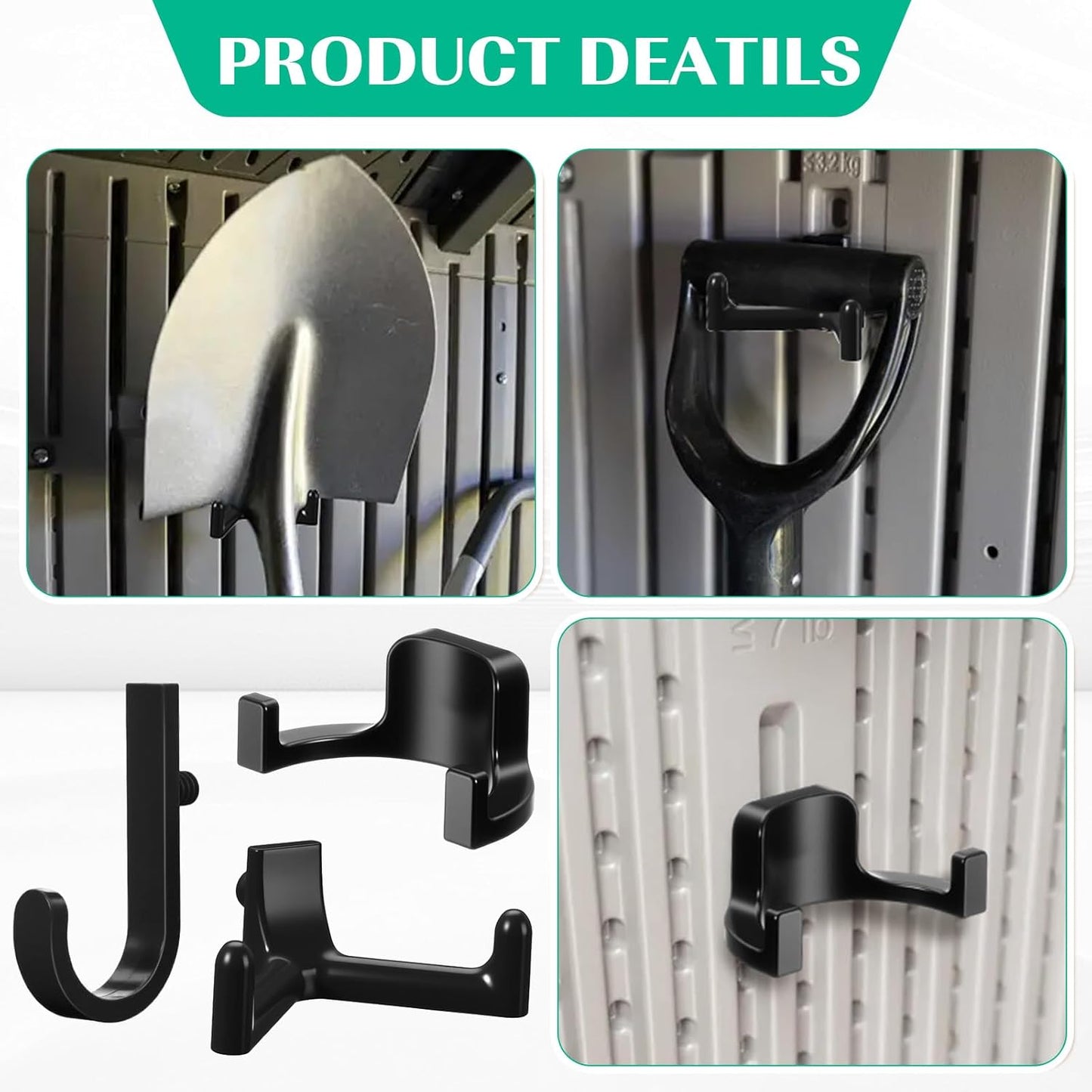 30 Pcs Storage Shed Tool Hooks Shed Accessories Compatible with Suncast/Craftsman J/U/V Shaped Tool Hanger Shelves Garden Garage Storage Organization Accessories for Hanging Shovel Rake(Black)