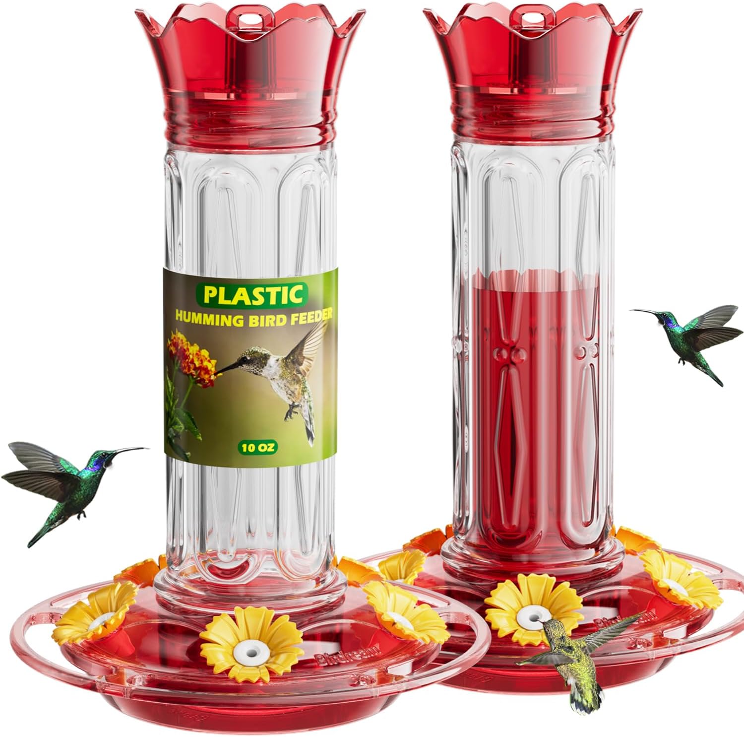Birdream 2 Pack Hummingbird Feeders for Outdoors Hanging, Plastic Bird