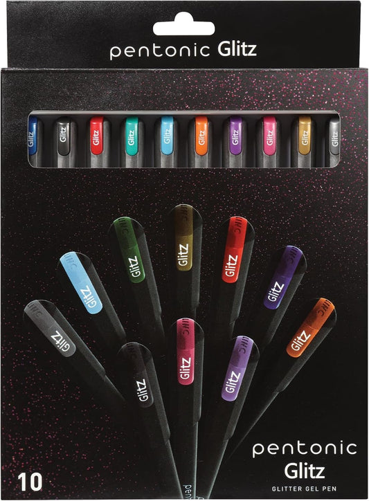 Pentonic Glitter Gel Pens, 10 Count, 10 Assorted Colors, 1.0 mm Bold P