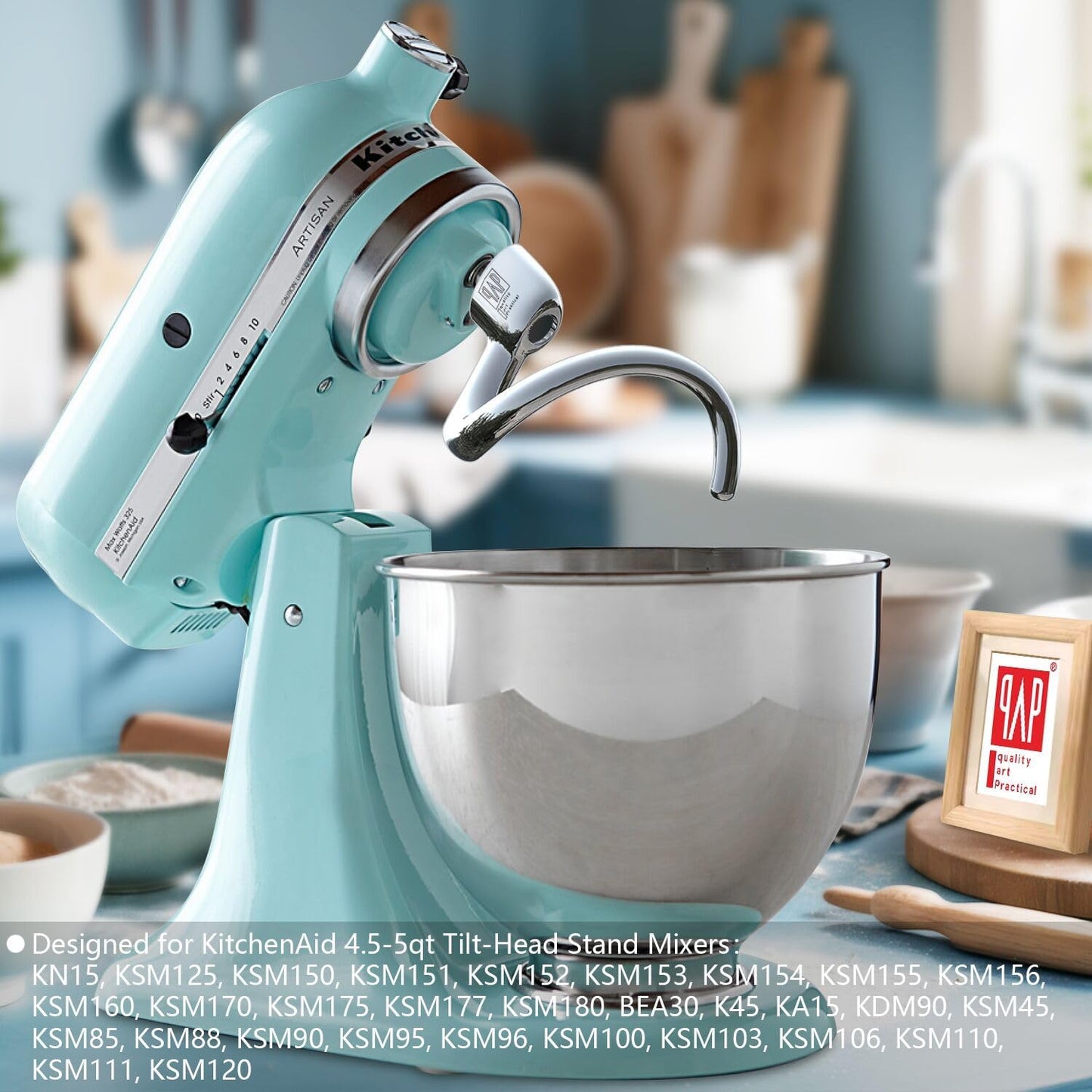 Stainless Steel Spiral Dough Hook Replacement for KitchenAid 4.5QT & 5QT Bowl Tilt-Head Stand Mixers, Rustproof & Easy Clean, Efficient Kneading for Bread, Pizza, Pasta, Cookies