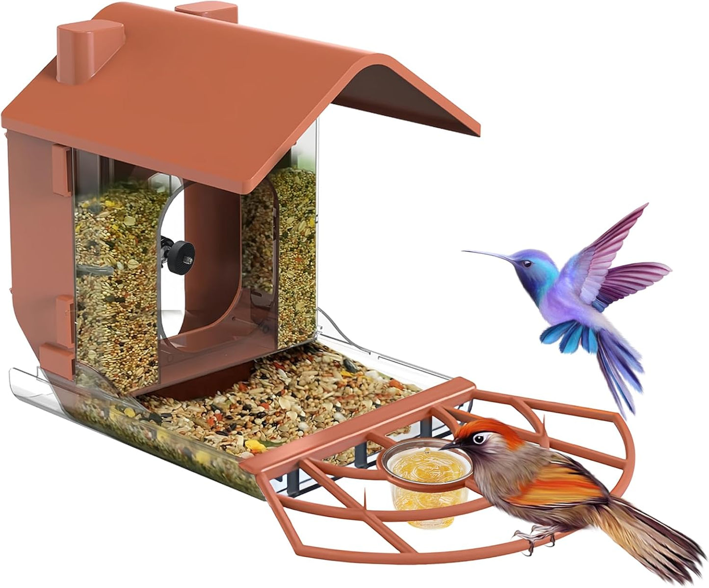 Zivif Smart Outdoor Bird Feeder with Camera Mount, Compatible with Security Cameras for Bird Watching (Camera Not Included), Brown