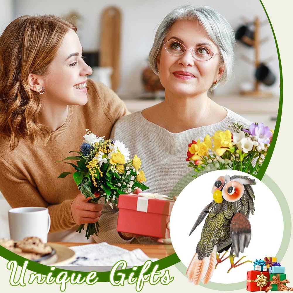 Metal Owl Garden Statue, 9'' Funny Owl Figurine Outdoor Yard Art Decor, Waterproof Owls Decor for Garden, Lawn, Backyard(Grey)