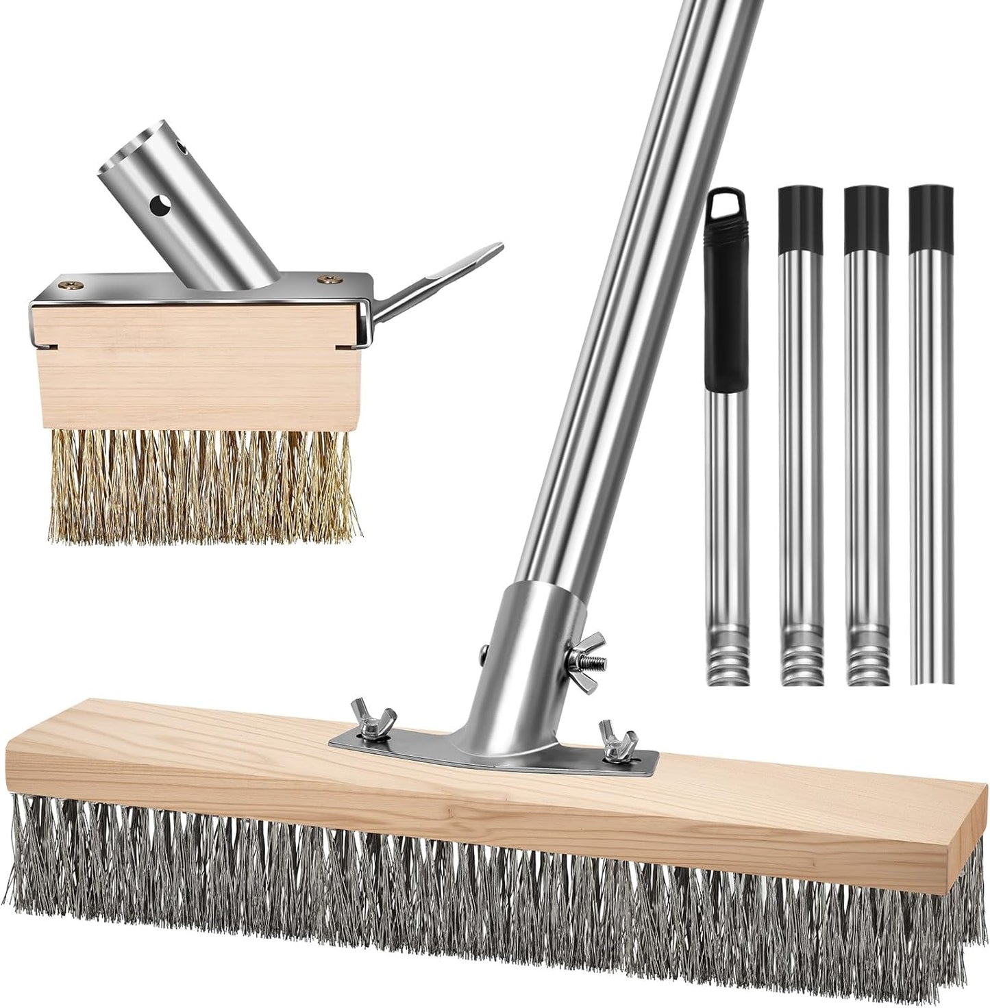 Crack Weeder Brush Heavy Duty Wire Broom Set, Multifunction Moss Grout Remover with Scraper Weed Puller, Detachable 64.9in Handle for Outdoor Deck Pavers Patios Walkways Concrete Floor Cleaning