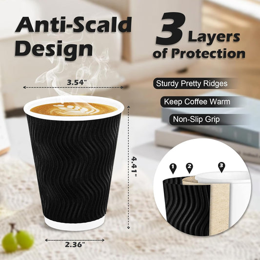 Lamosi Disposable Coffee Cups 12 oz 100 Pack, Paper Coffee Cups 12 oz 
