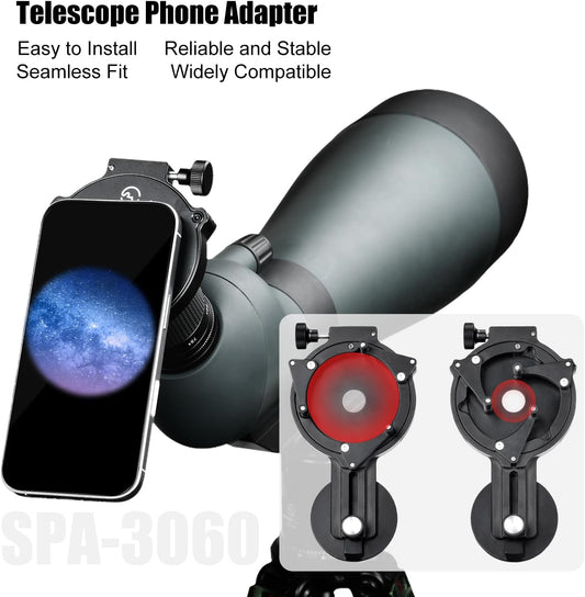 SUNWAY SPA-3060 Cell Phone Adapter for Binocular, Universal Smartphone Mount for Binocular, Compatible with Eyepiece Outer Diameter 30-60mm