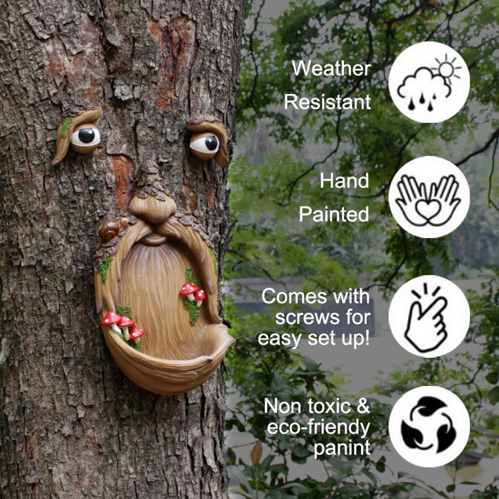Tree Face Birdfeeder Outdoor Statues Tree Hugger Sculpture Whimsical Garden Decoration Wild Birdfeeder Wild Bird Feeders Outdoor Peeker Art Yard Decoration