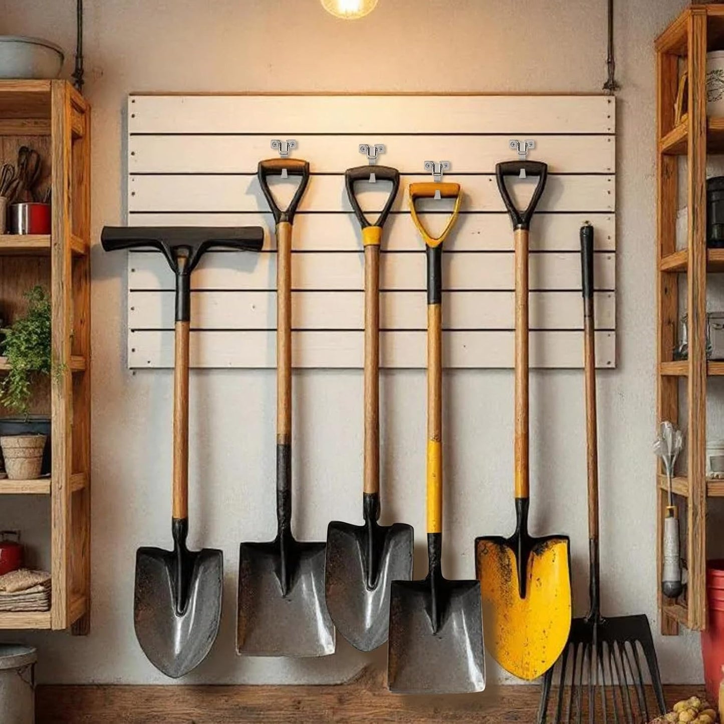 2Pcs Heavy Duty Garage Hooks, Stainless Steel Garage Storage Utility Hooks Wall Mounted Hook Hangers 180° Rotatable Garden Tool Organizer J Hook for Hanging Home Plants Shovels Rakes