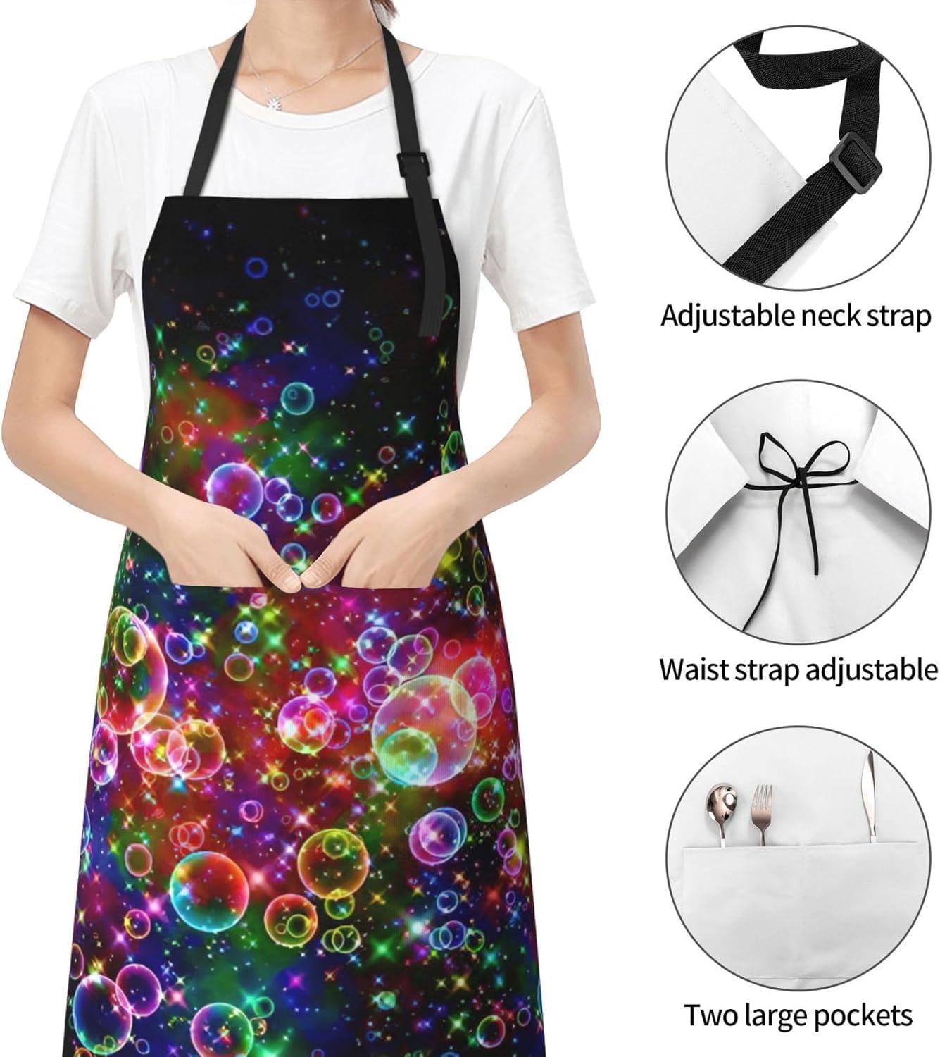 Colorful Rainbow Stars Print 28x33 In Adult Kitchen Apron with Pockets Versatile Chef Smock for Cooking Baking