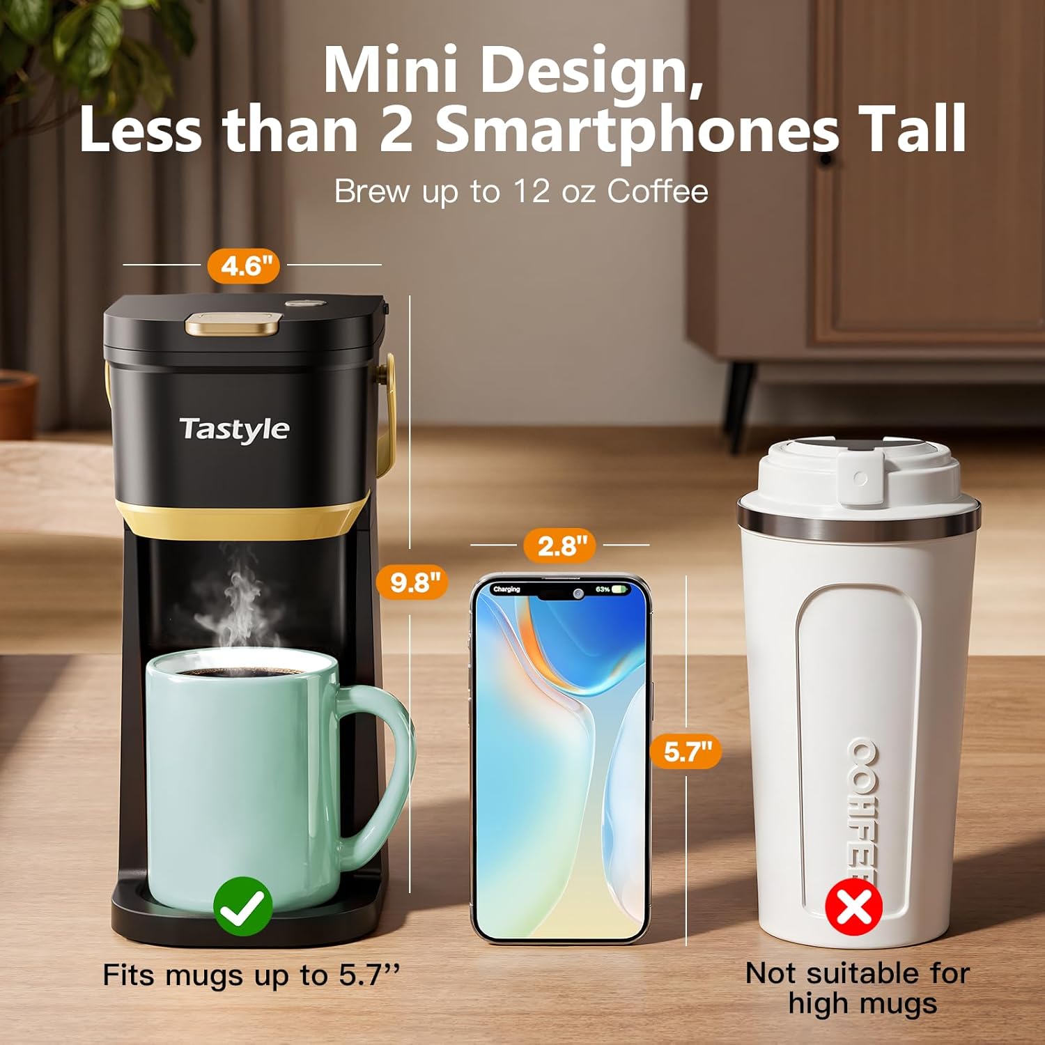 Single Serve One Cup Coffee Maker, for K Cups and Grounds, Mini Coffee