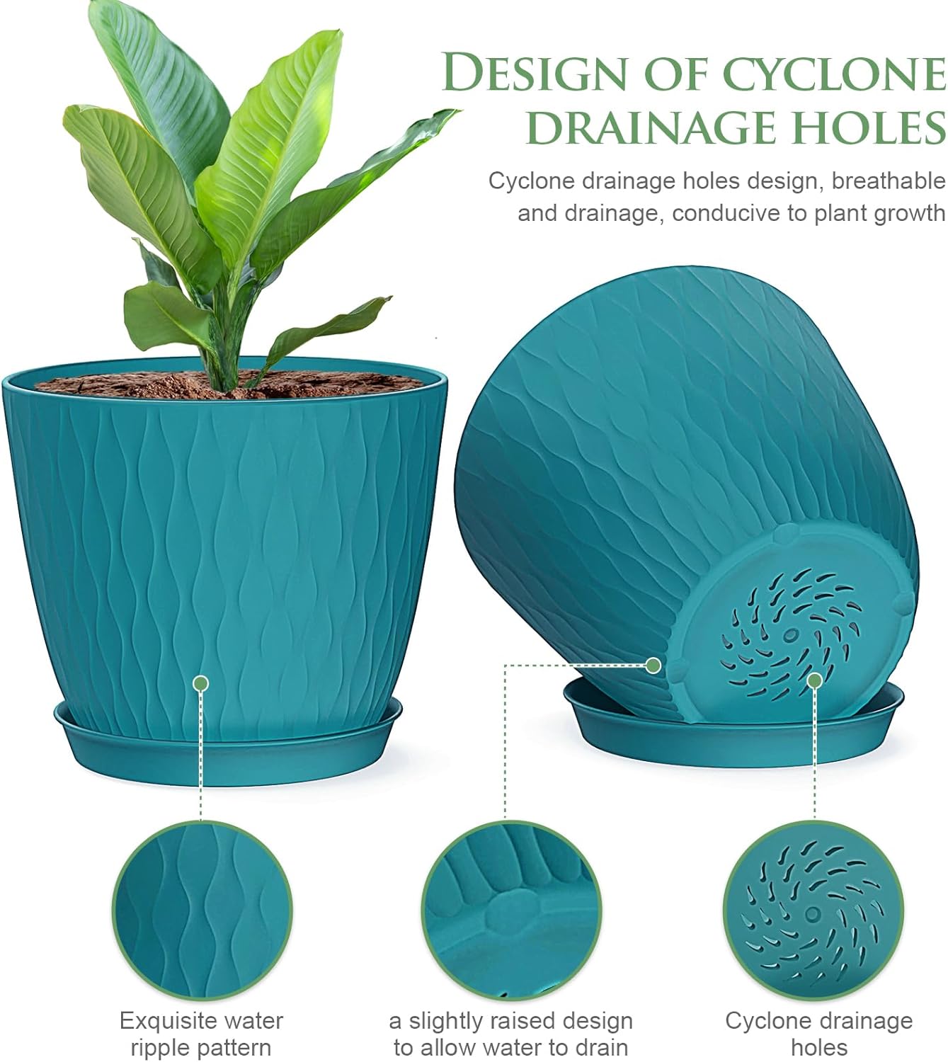 6 inch Plant Pots, 5 Pack Flower Pots with Drainage Holes and Saucers 