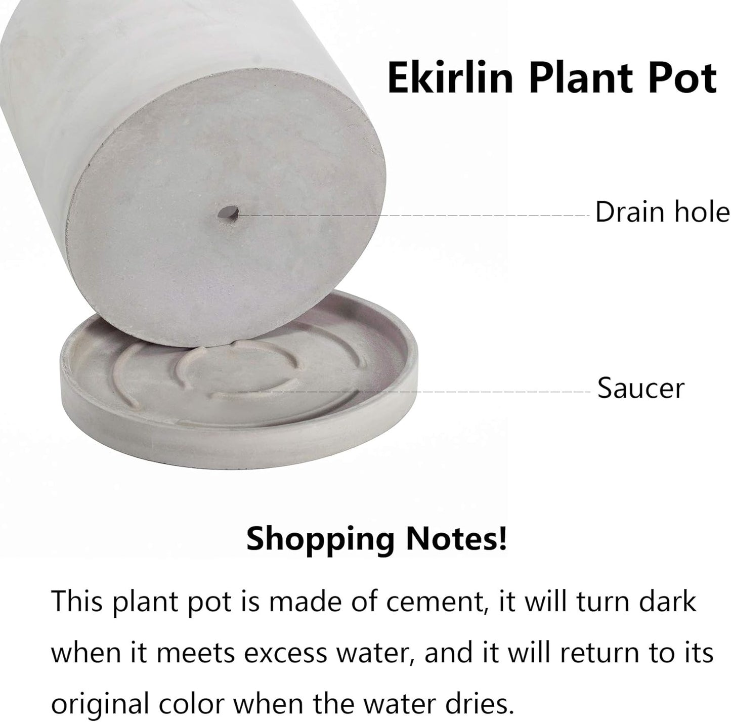 Ekirlin 7 Inch Flower Plant Pot Indoor, Natural Grey Cement Planters Concrete Planter with Drain Hole Saucer Tray, Modern Succulents Containers, Garden Pots for Home Decor, Outdoor & Garden Plants