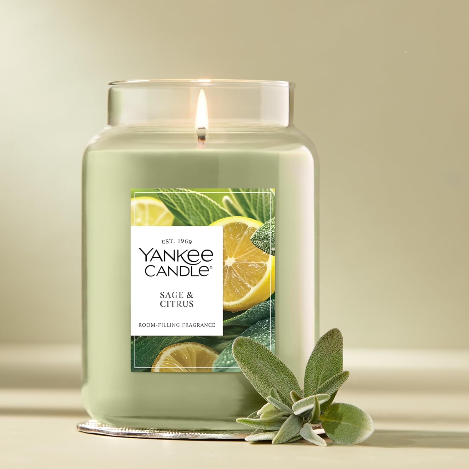 Yankee Candle Sage & Citrus, Scented Candle, 22oz Large Jar with up to