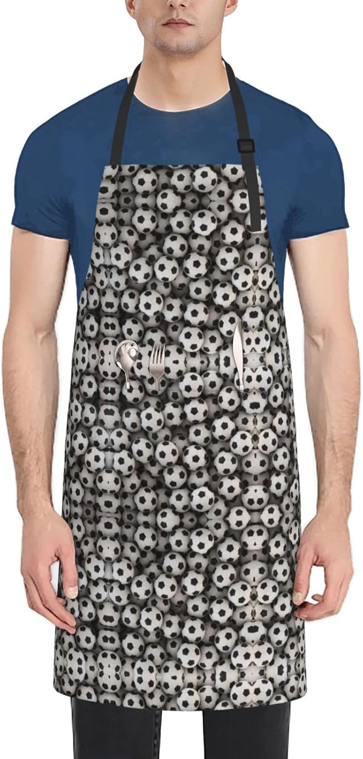 Soccer Sea print Waterproof apron with pocket adjustable cooking apron for adult kitchen bibs to bake