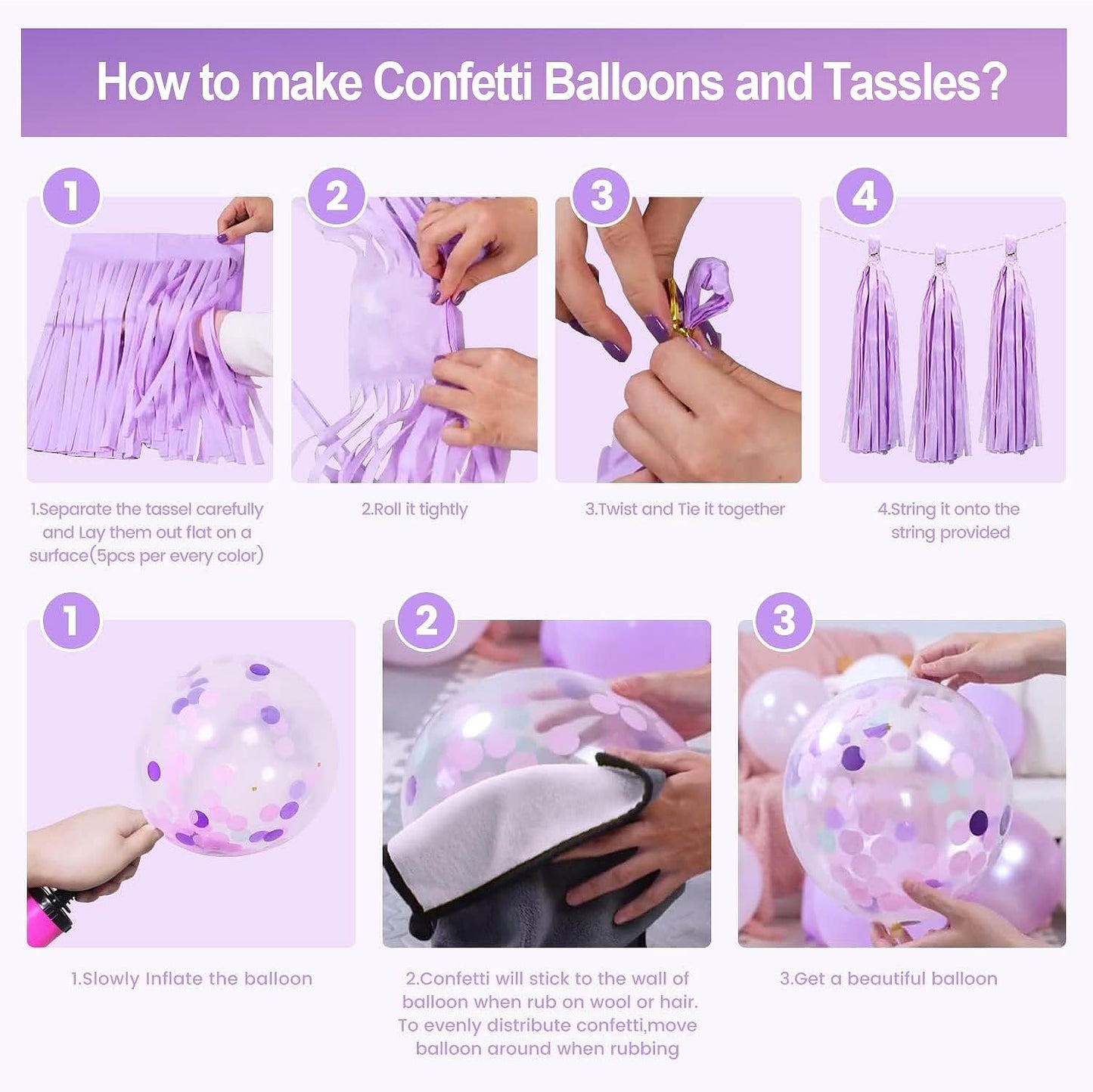 Purple Pink Birthday Party Decorations for Women Girls with Happy Birthday Banner,Hanging Swirls,Tissue Paper Pompoms,Circle Dots Garland,Tassel Garland Purple Balloons