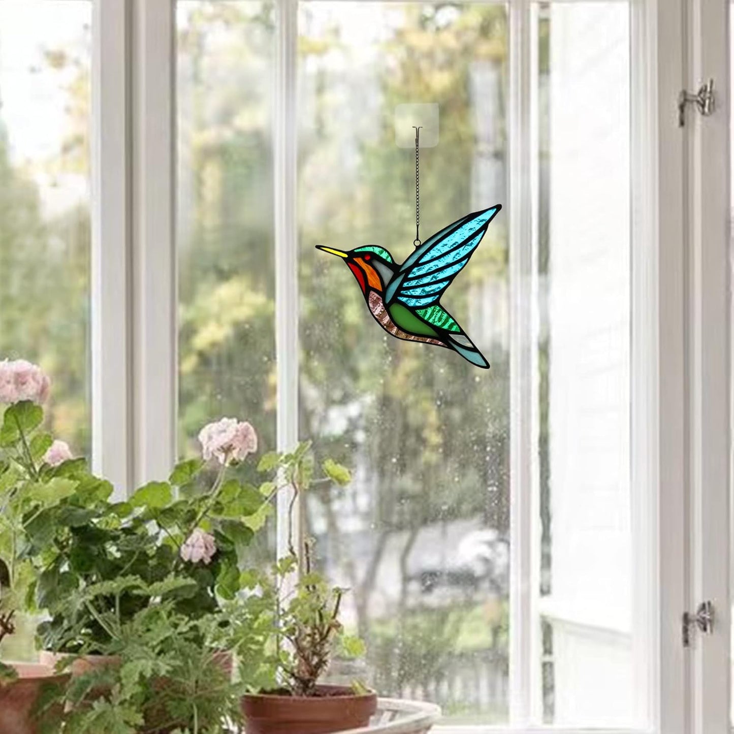 Stained Glass Birds Window Hangings, Stained Glass Hummingbird Decorations,Bird Suncatcher for Window Decor Hummingbird Gifts for Mom,Bird Lovers