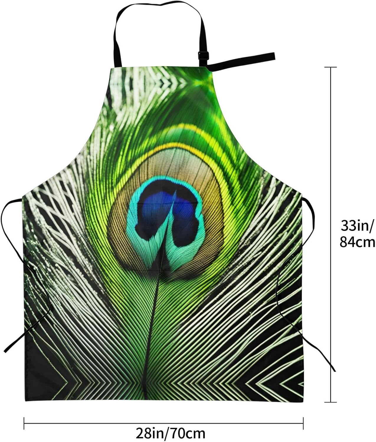 Green Peacock Feather print Waterproof chef's apron with pocket apron for kitchen cooking baking barbecue and gardening