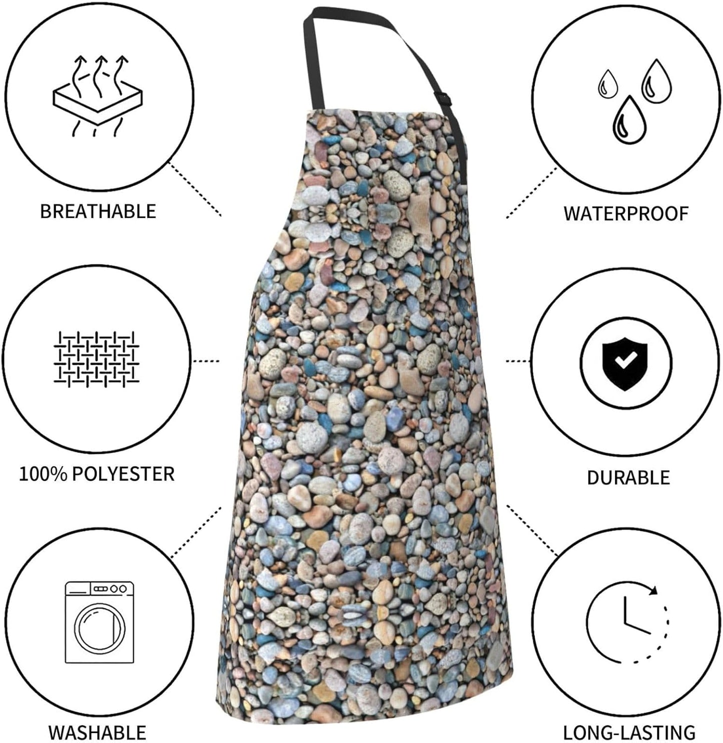 Pebble Stone Pattern Print Laundry apron 28x33 In Waterproof Kitchen Apron with Pockets for Cooking Baking