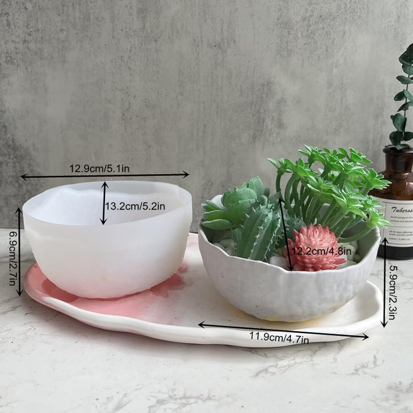 Geometric Flower Pot Silicone Mold Succulent Planter Vase Cactus Concrete Mold Epoxy Resin Candle Pen Holder Plaster Cement Clay Mould (Bowl Shape)