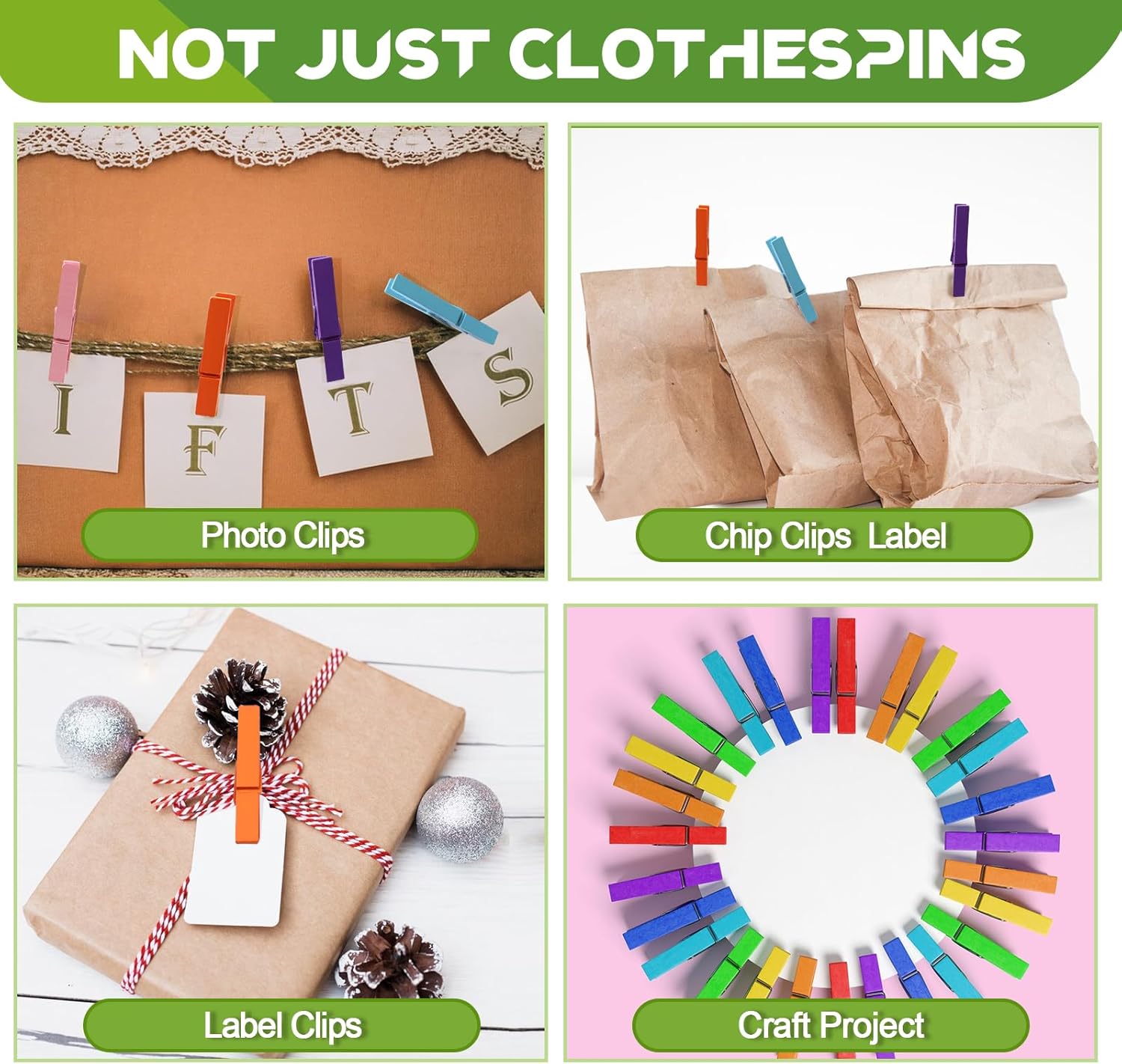 100 Pcs Colored Clothes Pins Wooden, Colored Clothespins for Crafts 2.