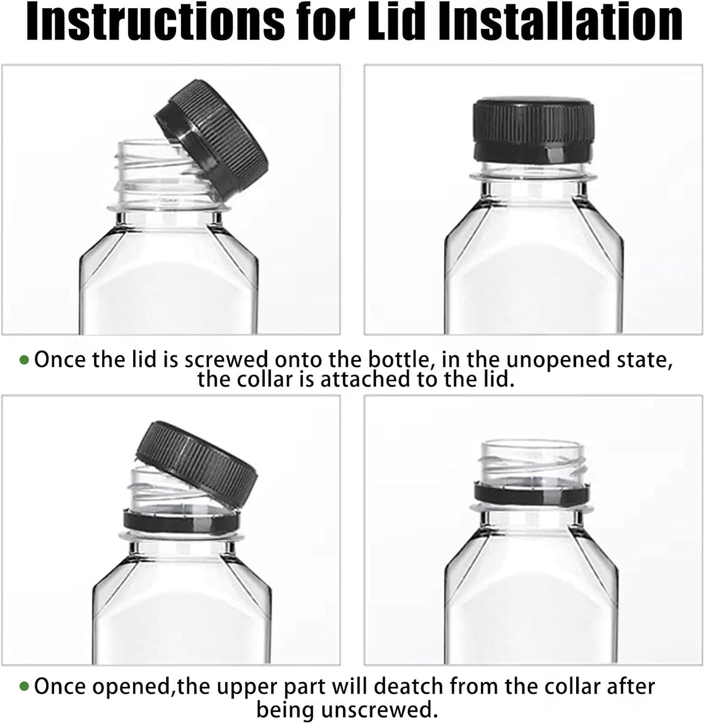 Plastic Juice Bottles with Caps 10pcs 12oz, Reusable Juice Containers with Tamper Proof Lids Black, Clear Bottles for Juicing, Milk, Smoothie Bottle, Drinking with 10Pcs Labels & Bottle Brush