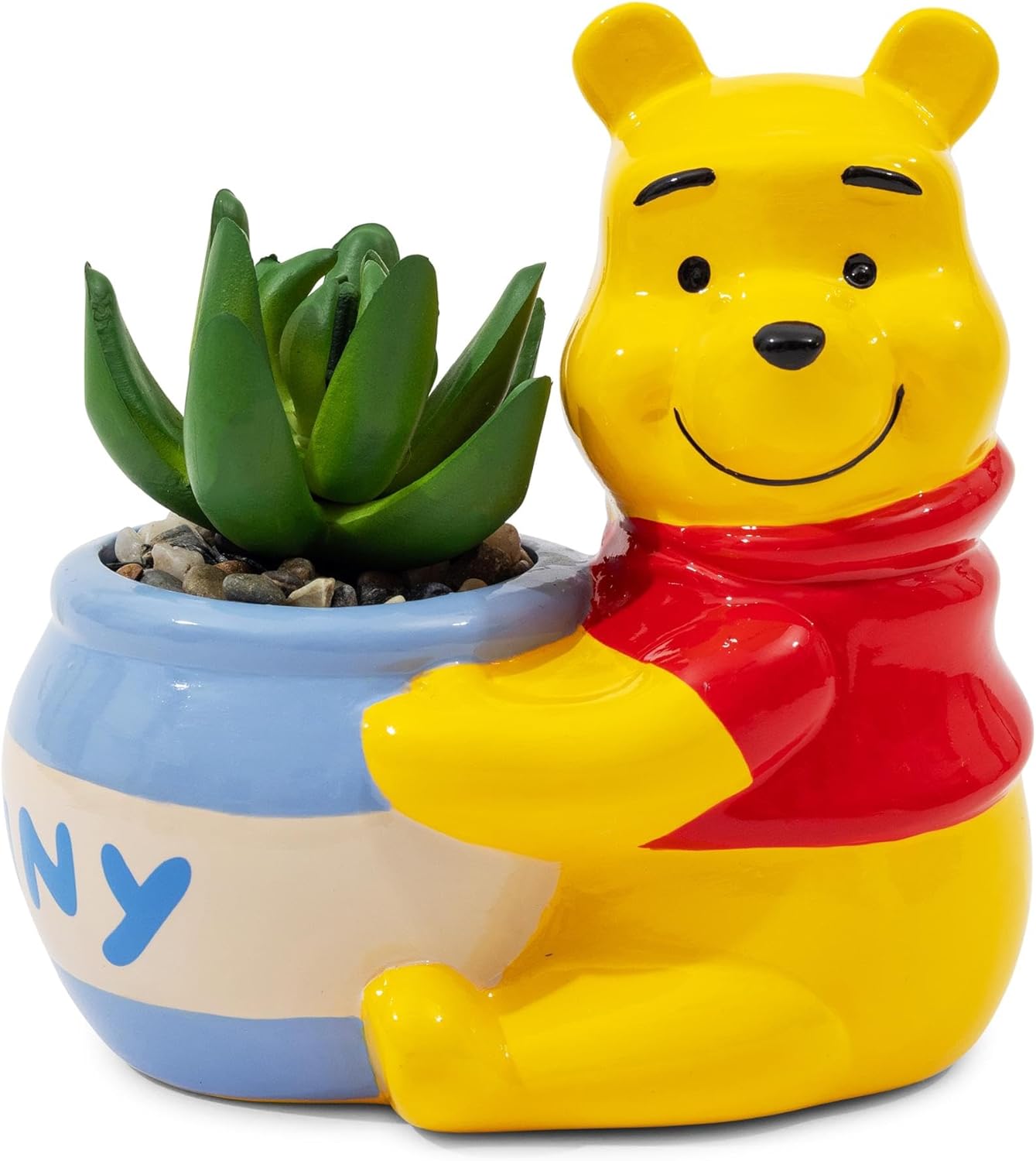 Silver Buffalo Disney Winnie The Pooh Hunny Pot 5-Inch Ceramic Mini Planter with Artificial Succulent | Cute Flower Pot, Faux Indoor Plants
