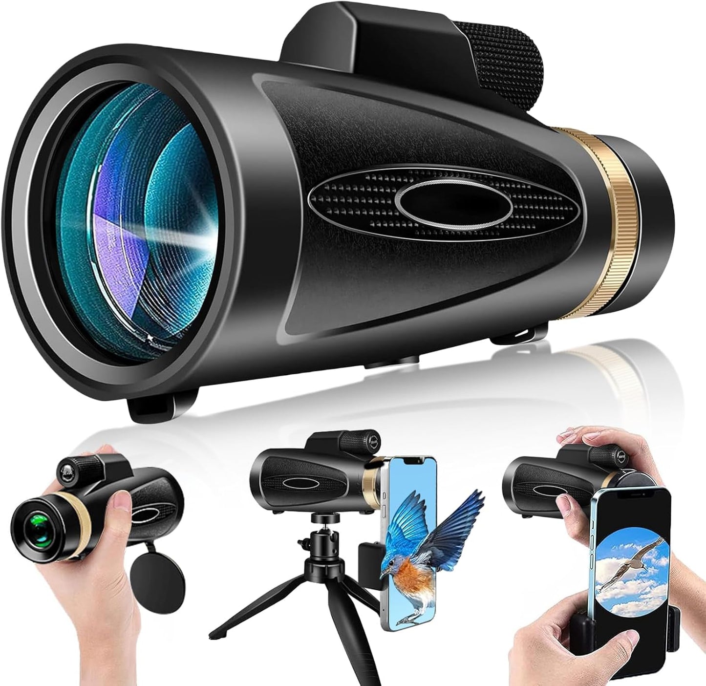 Monocular Telescope 80x100 HD Monoculars for Adults with Tripod & Phone Adapter, Monoculars for Bird Watching Stargazing Camping Hiking Hunting Wildlife Travel-Black