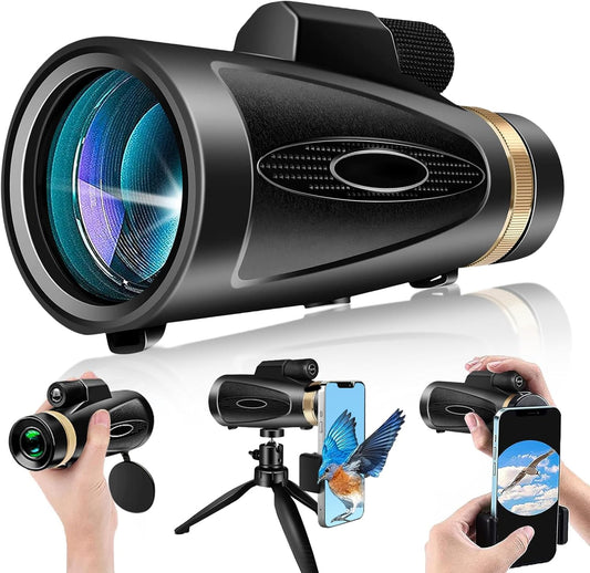 Monocular Telescope 80x100 HD Monoculars for Adults with Tripod & Phone Adapter, Monoculars for Bird Watching Stargazing Camping Hiking Hunting Wildlife Travel-Black