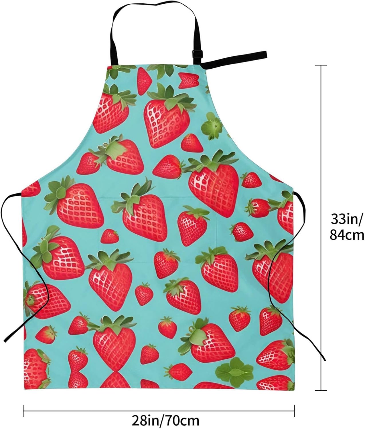 Cute strawberry print Waterproof chef's apron with pocket apron for kitchen cooking baking barbecue and gardening