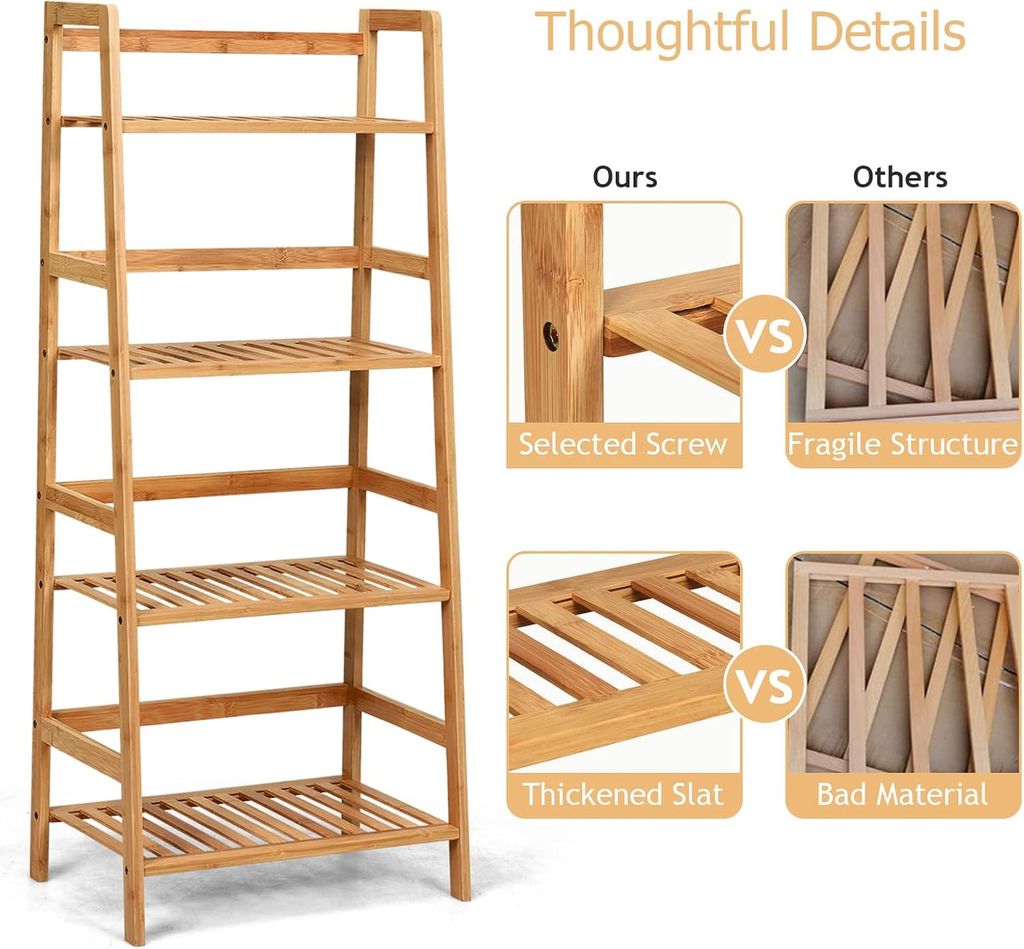 COSTWAY 4-tier Ladder Shelf, Bamboo Plant Stand Rack, Freestanding Bookshelf, Multifunctional Storage Shelves, Flower Stand Rack Holder for Garden, Balcony, Living Room, Bedroom (Natural)