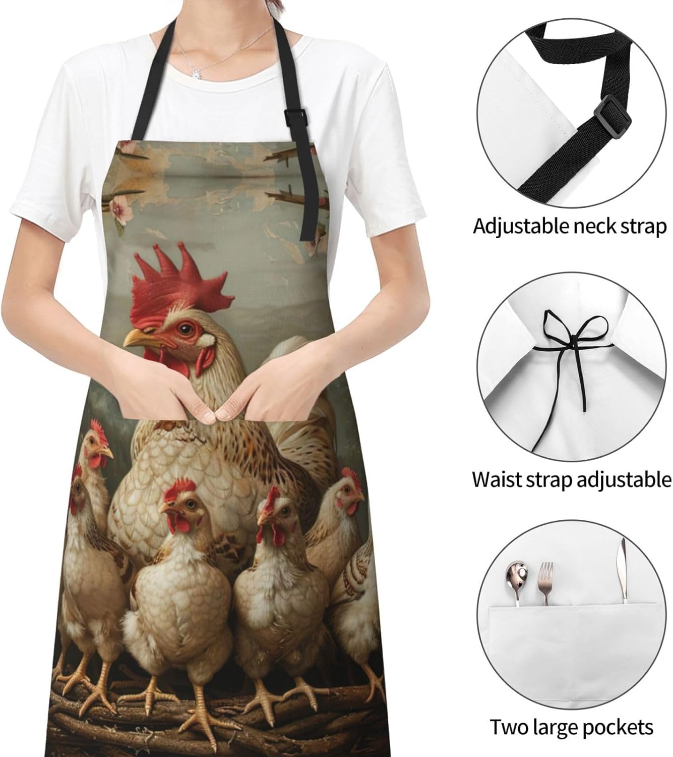 A Brood of Chickens print Waterproof chef's apron with pocket apron for kitchen cooking baking barbecue and gardening